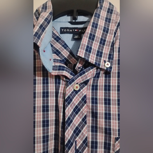 Tommy Hilfiger Shirt Button Down 80's 2 Ply Fabric Red White Blue C20 size L/G - Picture 5 of 16